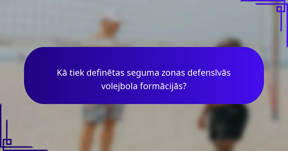 Kā tiek definētas seguma zonas defensīvās volejbola formācijās?