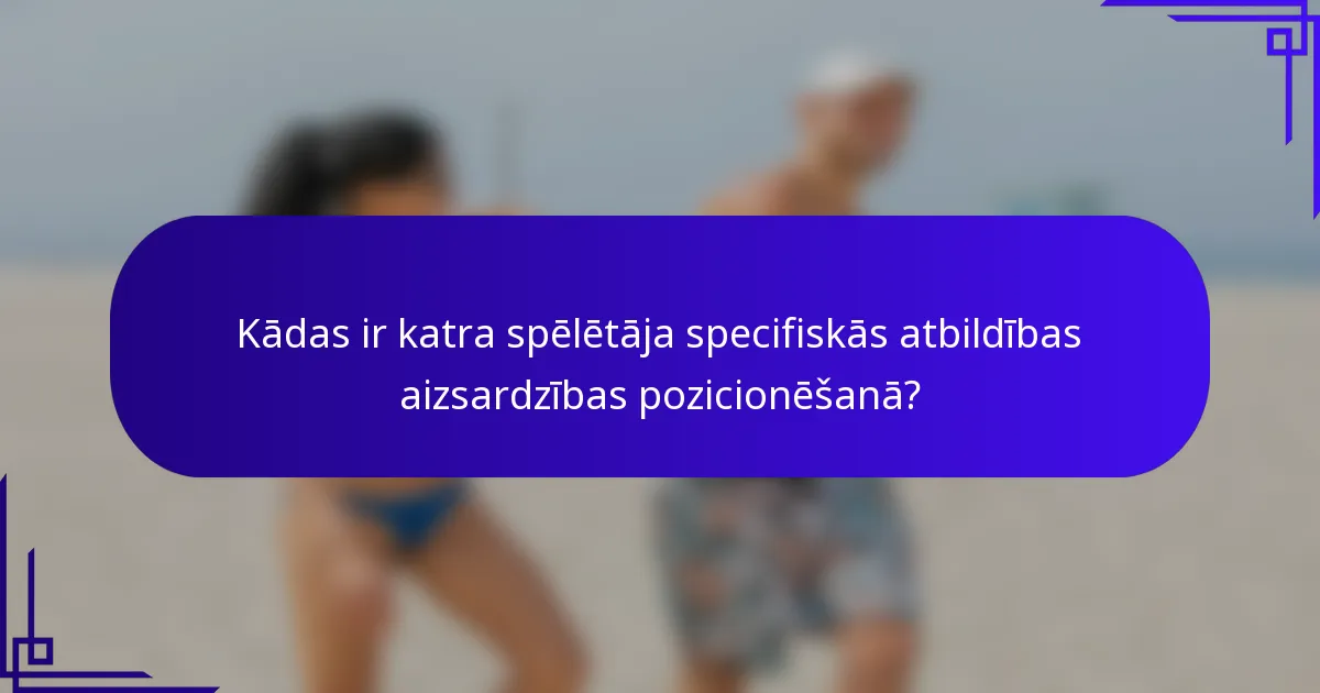 Kādas ir katra spēlētāja specifiskās atbildības aizsardzības pozicionēšanā?