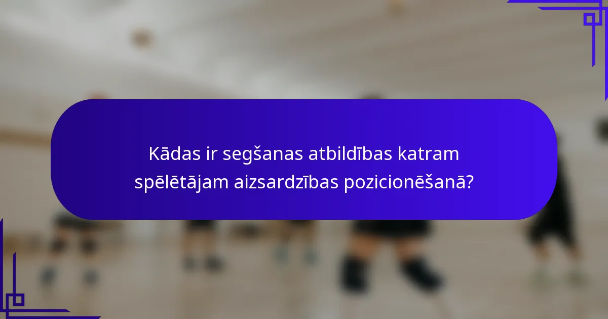 Kādas ir segšanas atbildības katram spēlētājam aizsardzības pozicionēšanā?